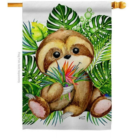 Angeleno Heritage H137599-BO Baby Sloth Animals Wildlife 28 x 40 in. Double-Sided Decorative Vertical House Flags for Decoration Banner Garden Yard Gift