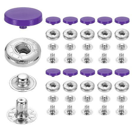 20 Set Snap Fasteners, 15mm #831 Zinc Alloy Press Studs Buttons, Dark Purple