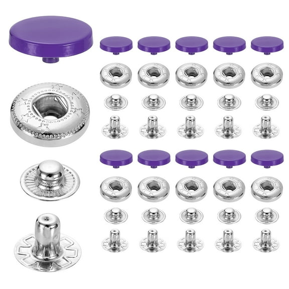 20 Set Snap Fasteners, 15mm #831 Zinc Alloy Press Studs Buttons, Dark Purple