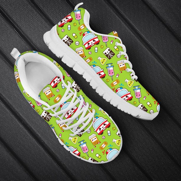 Zapatillas Doginthehole de primavera y otoño con bonitos dibujos de ambulancias y estampado de enfermera, zapatos planos informales con cordones para mujer, zapatillas para correr de malla