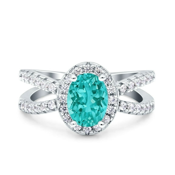 Art Deco Oval Ring Paraiba Tourmaline CZ 925 Sterling Silver Size 5