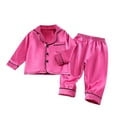 thumbnail image 2 of Antinious Solid Color Casual Home Wear Set Suitable for Boys and Girls,Toddler Winter Long Sleeve Sleepwear Outfits Sets,Children's Home Color Ding Imitation Silk Long Sleeved Set,Hot Pink,90, 2 of 3