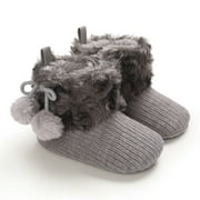 Puloru Newborn  Warm Solid Color Anti-Slip Prewalker Cotton Boots for Kids