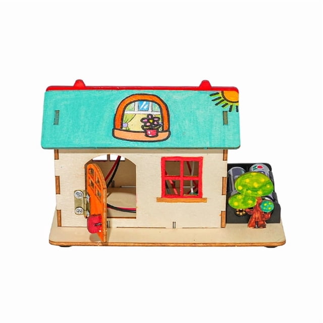 Kit de ciencia STEM para niños, casa de madera controlada por voz, bricolaje