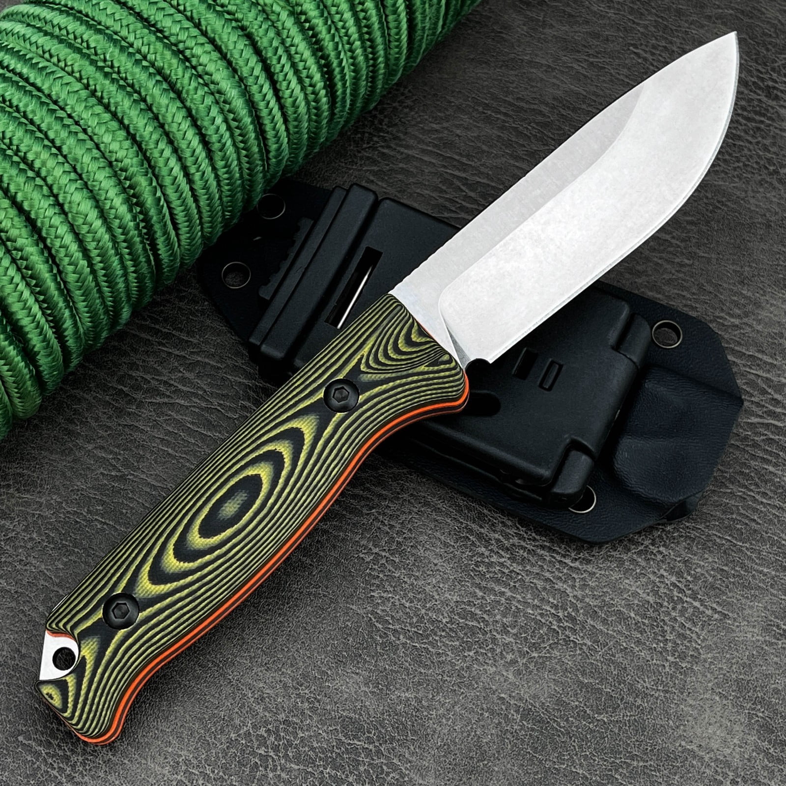 8.66'' Full Tang Straight Blade Knife, 8Cr13MoV Stainless Steel Blade, G10 Handle with Kydex Sheath, Suitable for Camping, Hiking, and Outdoor Work