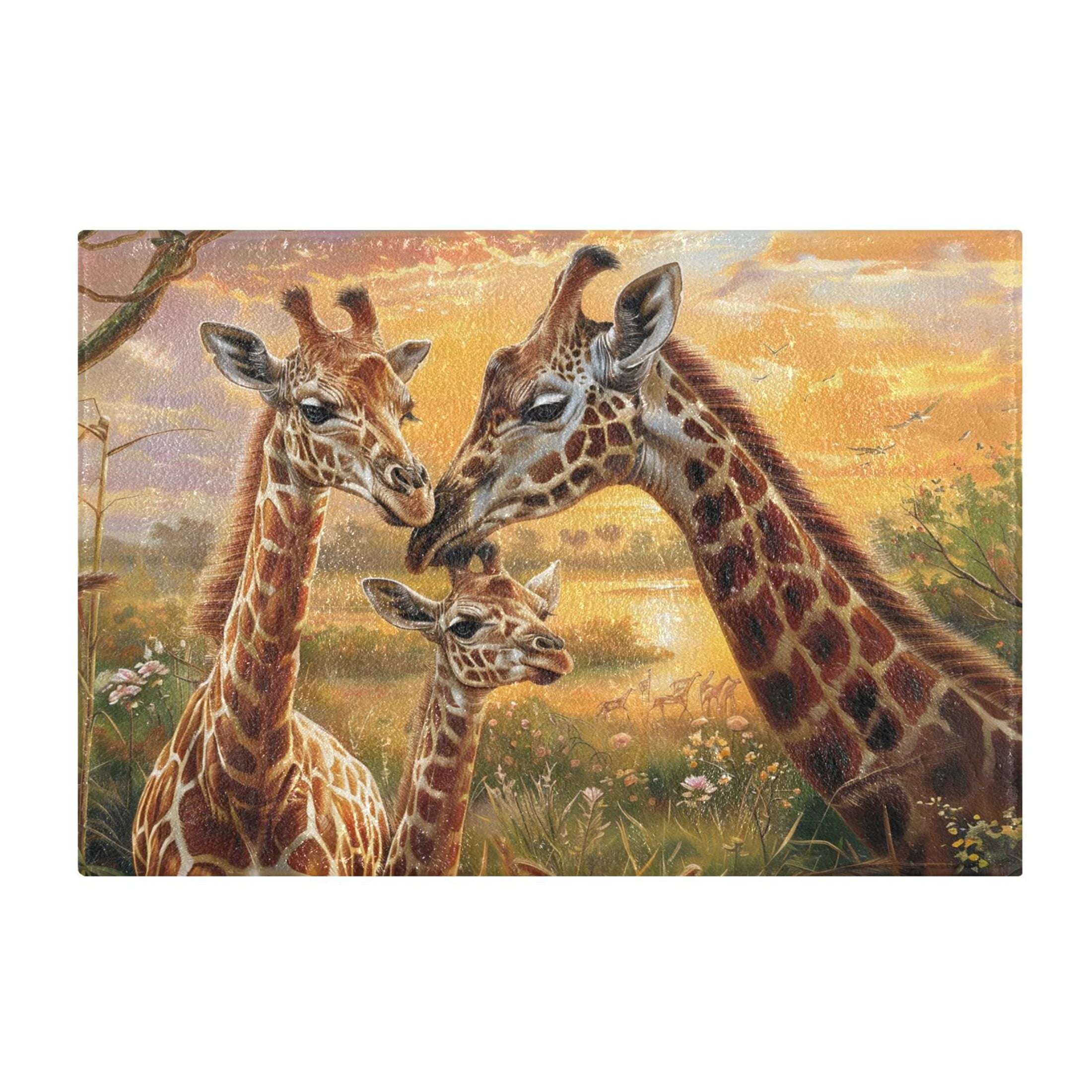 Toilet Rug Set Non-Slip Bathroom Rugs Soft Plush Machine Washable Contour Bath Mat Giraffes Family and Sunset 24x20/24x16