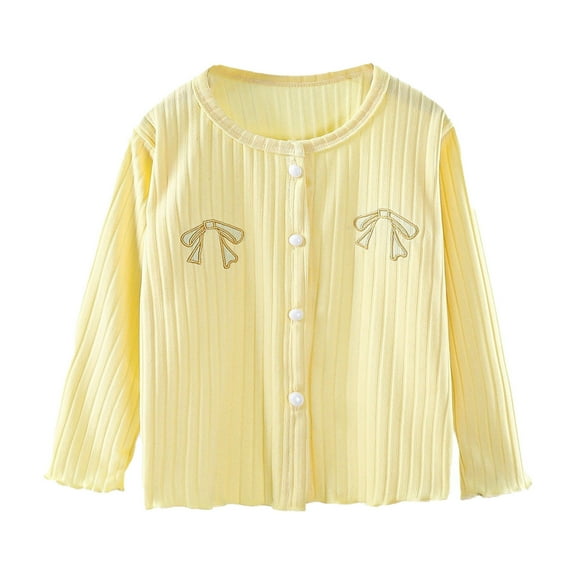 fatyb Boys Girls Button down Long Sleeve Crewneck Tops Fall Winter Casual Plain Knit Shirts for Kids