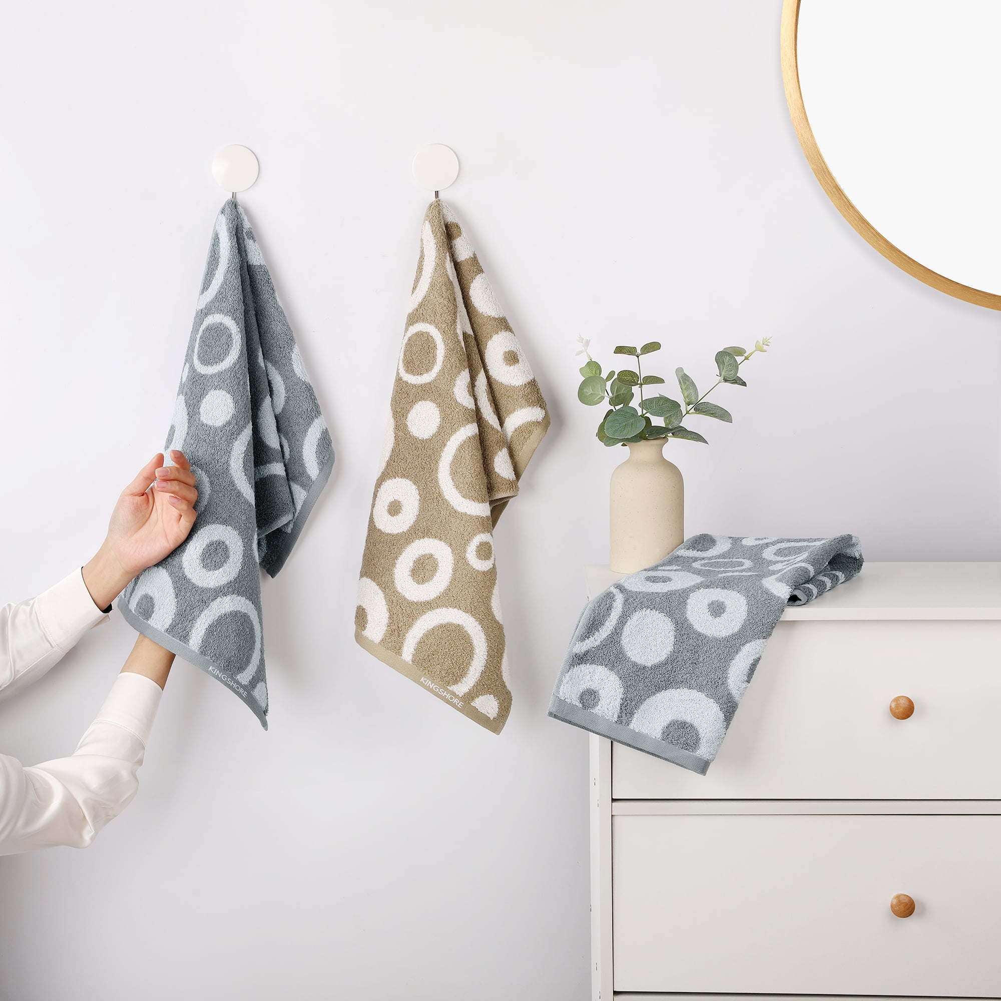 Unique Bargains Cute Round Geometric Pattern Hand Towel Cotton Kitchen Towel Grey 4-Piece