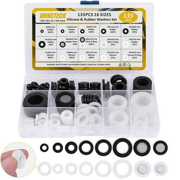 Rondelles en Caoutchouc pour Tuyau de Douche 135 Pcs 16 Tailles Joint en Caoutchouc et Silicone Kit de Joints de Tuyau de Jardin avec Filtre à Écran pour Réparation et Réparation de Tuyau de Douche/canapé/tête de Douche