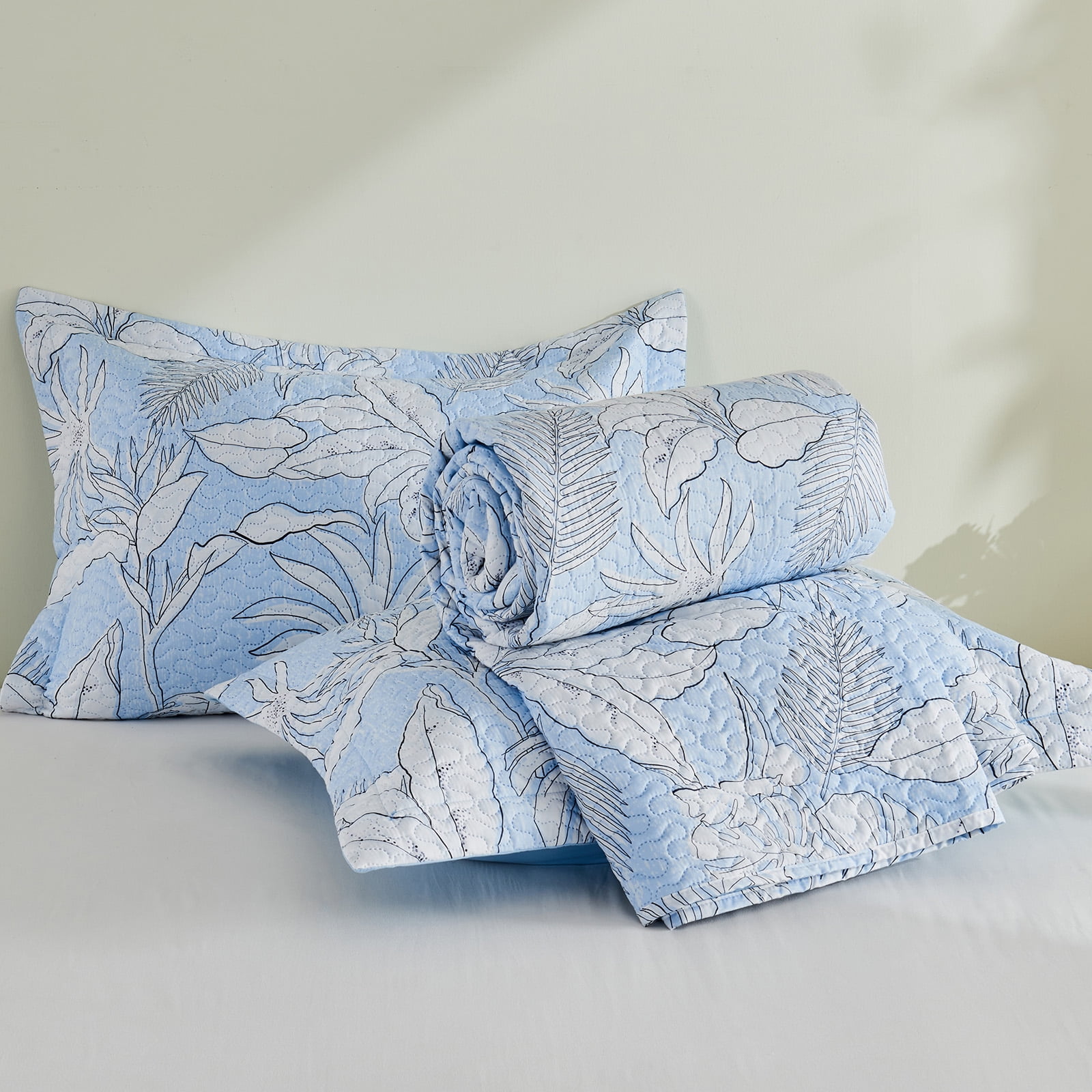 Gogreen Luxury Printed Quilt Set Queen Size, Lightweight Comforter Set, Oversized Bedspread Coverlet Quilted Bedding Set, with 2 Matching Pillowcases, for All Season