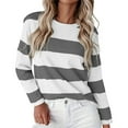 thumbnail image 1 of ManxiVoo T-Shirt à Manches Longues à Rayures Imprimées pour Femme, Col Rond, Confortable, T-Shirt Graphique d'Automne, Blouse Légère, Taille TTTTG, Gris Foncé, 1 of 5