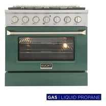Pemberly Row 36" Modern Stainless Steel Propane Gas Range in Green/Silver