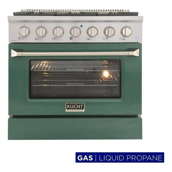 Pemberly Row 36" Modern Stainless Steel Propane Gas Range in Green/Silver