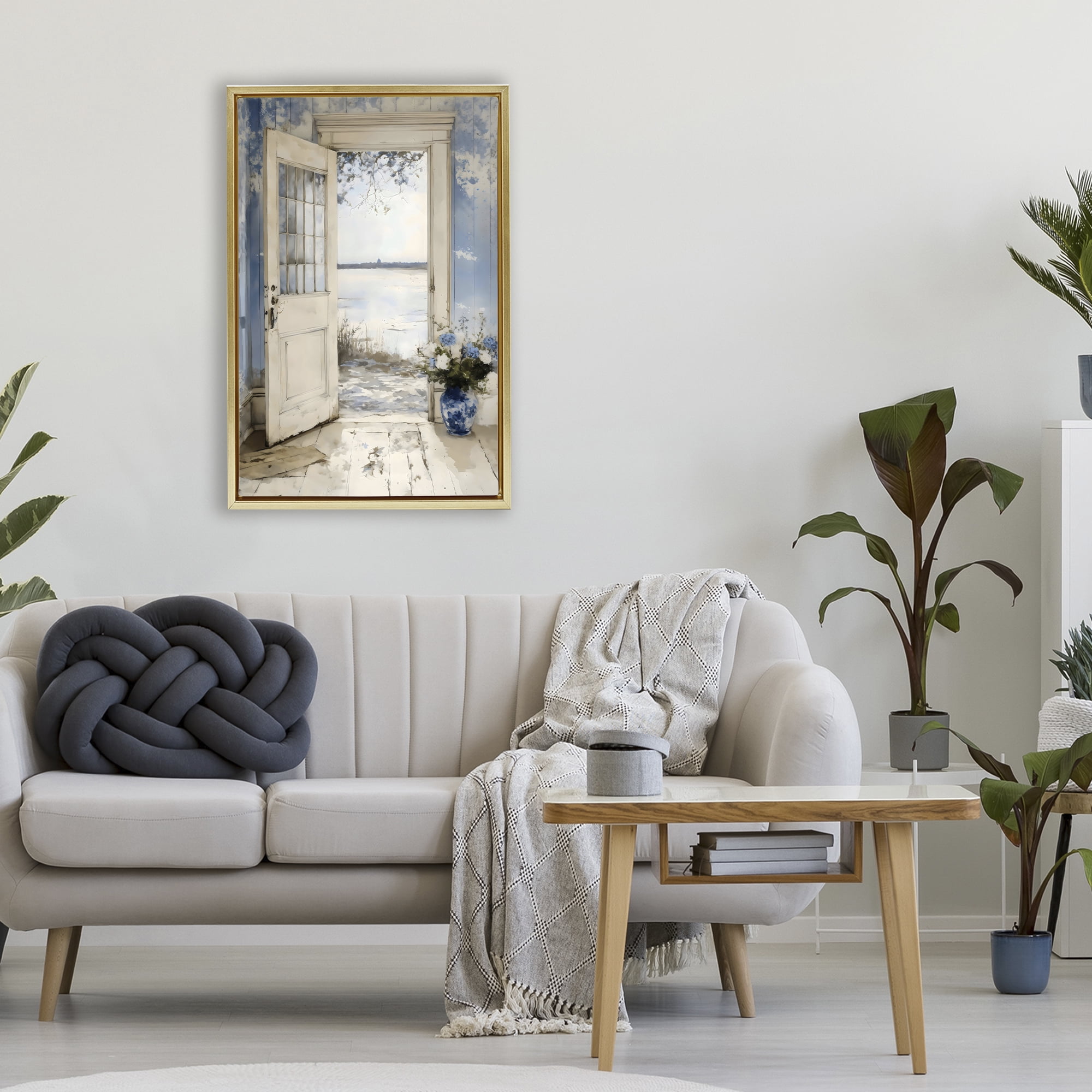Stupell Industries Blue Country Cottage Doorway Gold Framed Floater Canvas Wall Art, design by LSR Design Studio