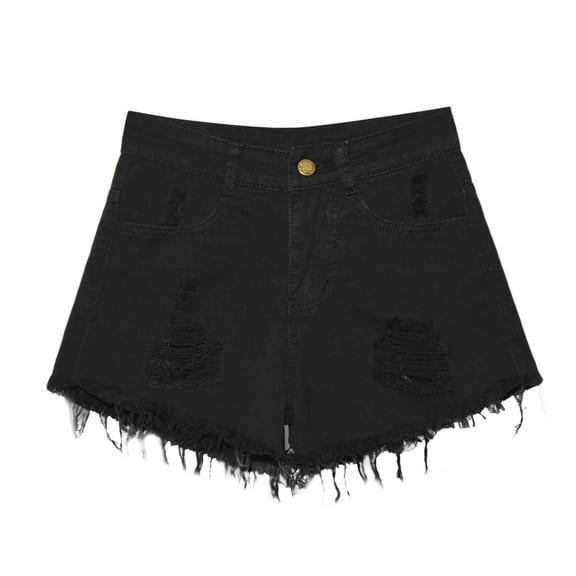 B91xZ Plus Size Jeans for Women Women Mid Rise Ripped Stretchy Jeans Shorts Frayed Raw Hem Casual Denim Shorts Black,L