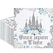 Fitumiw 80Pcs Once PriNst Upon a Time Paper Napkins Fairytale Princess Disposable Napkins for Girl's Birthday Castle Printed Decorative Napkins for Party Supplies Table Decor (Blue and Silver)