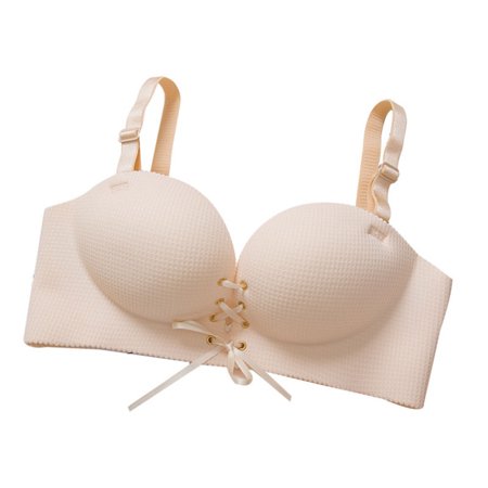 

Plaid Drawstring Bra Seamless Wirefree Push up Massage Breathable Bra Women Bra Underwear Skin Color 38/85 C Thin Cup