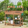 thumbnail image 3 of Yaheetech Potting Bench Table with Removable Sink Drawer Shelves for Outdoor, Brown, 3 of 8