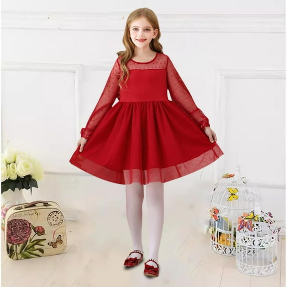 July 4Th Girls Holiday Dress Size 14 Maxi Spring Long Sleeved Girls' Dress Mesh Princess Dress