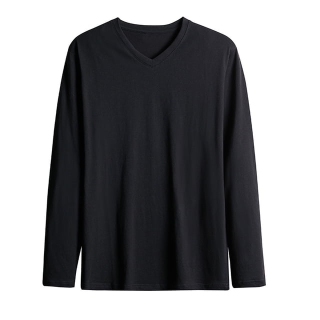 pstuiky Camisas de manga larga abrigadas para hombre, Blusas de cuello en V de manga larga holgadas, informales, cómodas y lisas para hombre tops de invierno para hombre m
