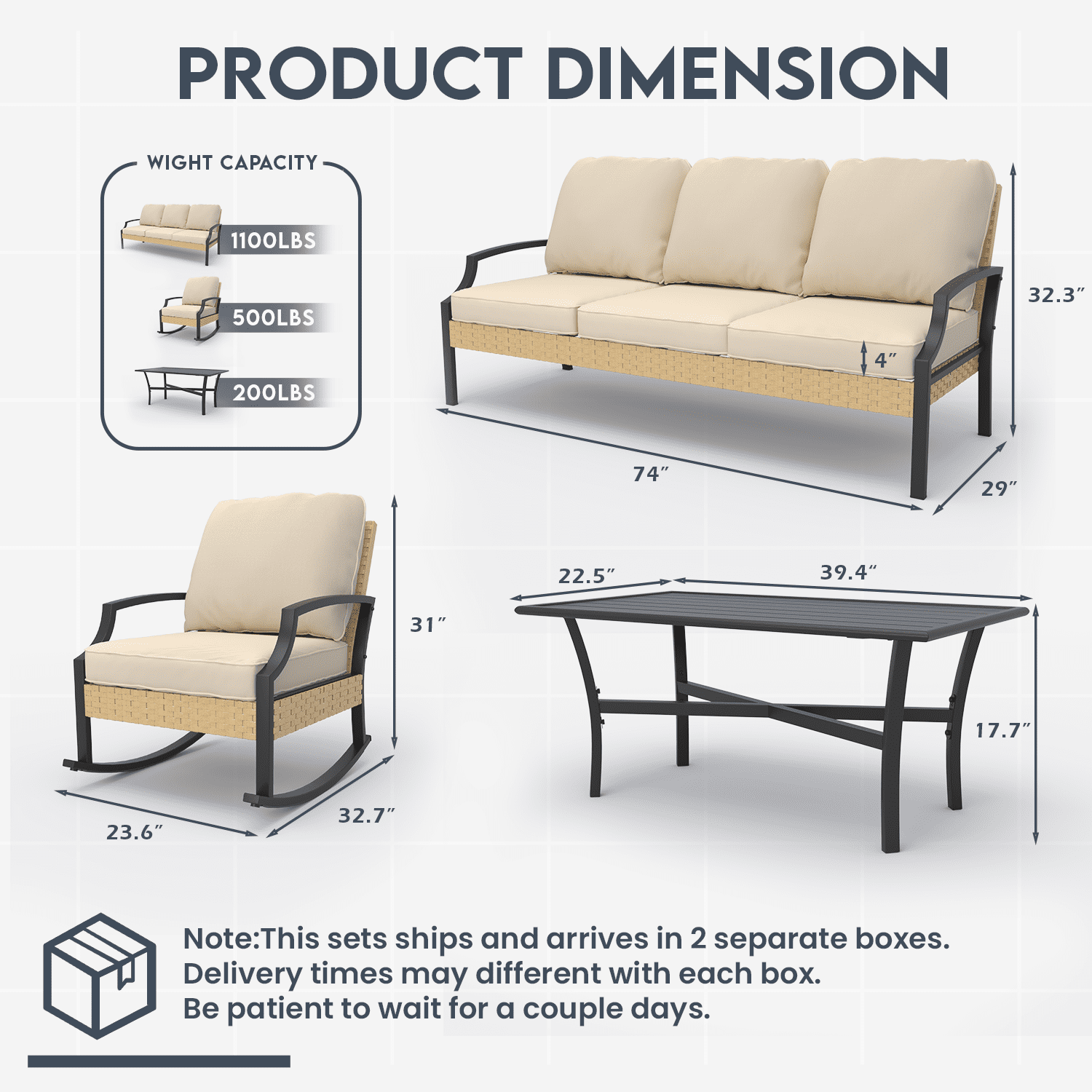 AECOJOY Patio Furniture Sets On Sale,Metal Outdoor Furniture Sets Clearance,Wicker Rattan Patio Conversation Sets For Porch, Garden and Backyard,Beige