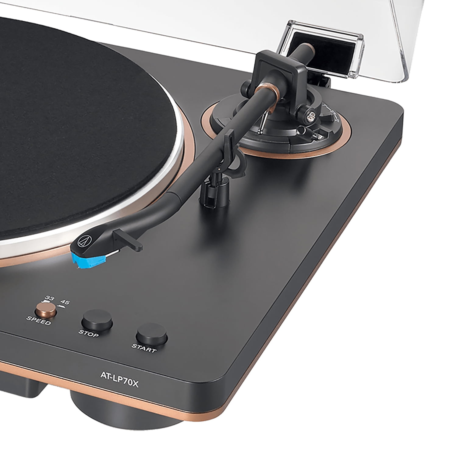 Audio-Technica 2-Speed Belt-Drive Automatic Turntable with 45 RPM Adapter, Switchable Preamp, 3-Piece Chassis, RCA Out, AT-VM95 Stylus, Black/Bronze