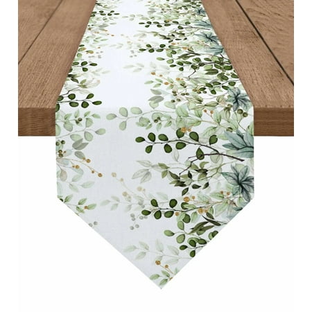 

Abstract Sage Green Leaves Branches Table Runner Wedding Party Decor Tablecloth Holiday Kitchen Table Decor Table Runner