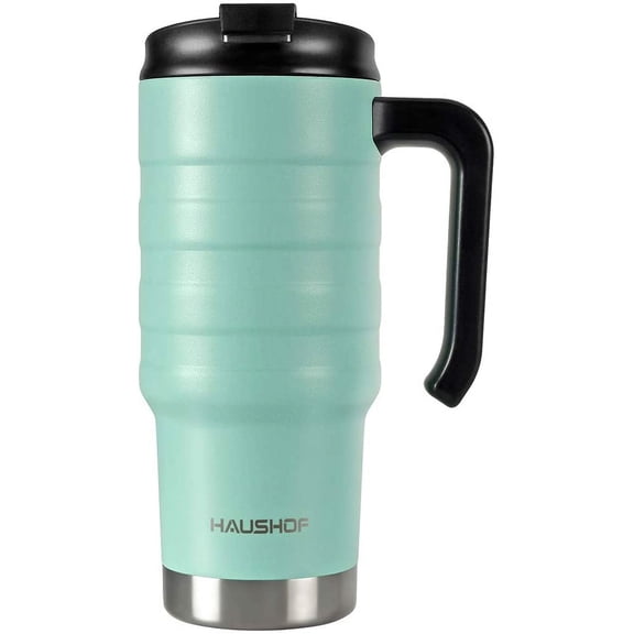 24 oz Travel Mug, Stainless Double Wall Vacuum Insulated Tumbler with Handle & Spill Proof Twist On Flip Lid and Wide Mouth, BPA Free