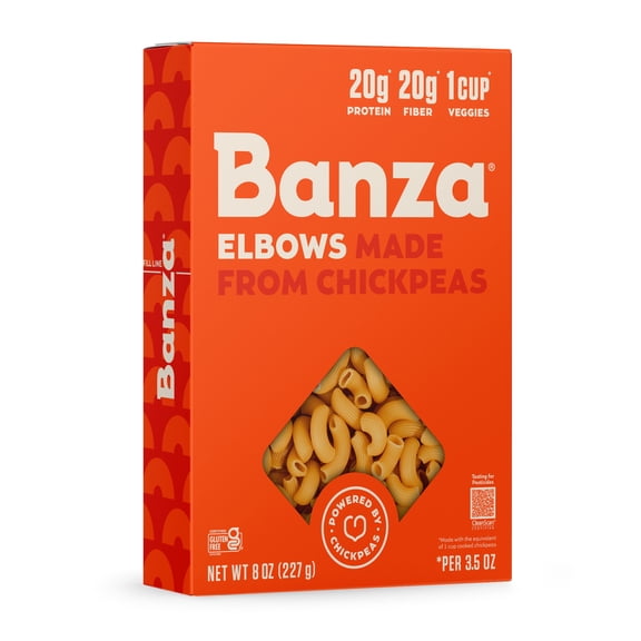 Banza Elbows Pasta from Chickpeas - Gluten Free, High Protein, and Lower Carb Protein Noodles, 8oz