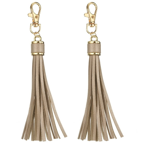 2pcs Leather Tassels, 6" Keychain Tassel with Lobster Swivel for Jewelry Making, Handbag, Phone Straps (Gold)