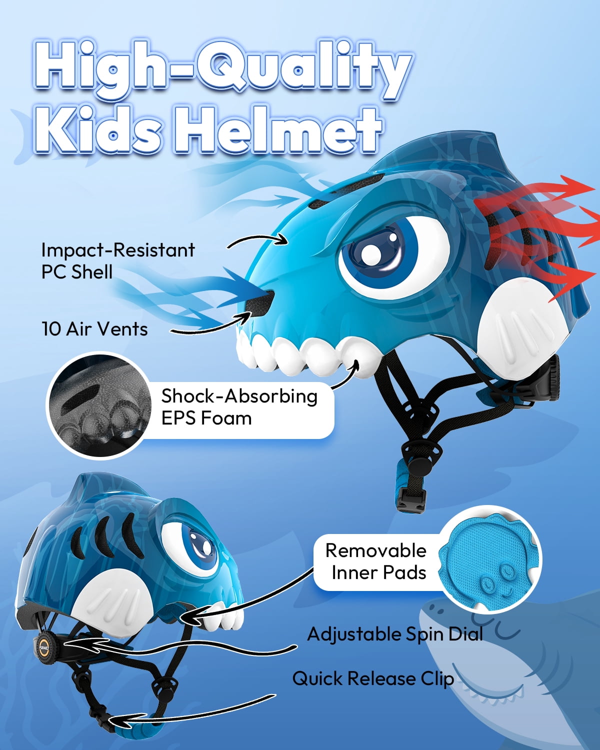 FUNWICT Kids Bike Helmet Boys Girls Bicycle Helmet for Kids 3-5-8 Breathable Adjustable Lightweight Kids Helmet and Pads Set for Cycling Skating Scooter Skateboard