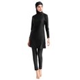 thumbnail image 2 of IBTOM CASTLE Women Muslim Burkini Swimsuits Modest Swimwear Islamic Long Sleeve Full Cover Hijab Swim Top Pants Plain ​Bathing Suit S Black, 2 of 5