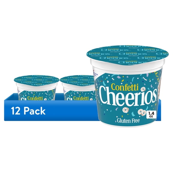 (12 pack) Confetti Cheerios Breakfast Cereal Cup, Gluten Free, Single Serve Cereal, 1.4 oz