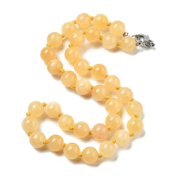 10mm Round Natural Yellow Jade Beaded Necklaces with Stainless Steel Lobster Claw Clasps 17.32 inch(44cm) Beads: 10mm