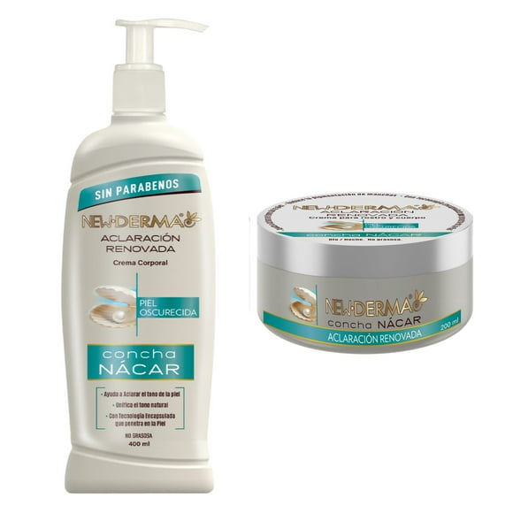 Crema Corporal New Derma Concha Nacar 200 cara 400 ml cuerpo 2 Pz