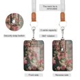 thumbnail image 2 of PU Leather Badge Holder ID Badge Holder with Lanyard for Cards & Credentials Pink Rose Bushes, 2 of 6