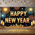 thumbnail image 5 of Golden Lettering Happy New Year Banner Firework Design New Year Display Star Pattern City New Year Backdrop for New Year Party Holiday Celebration Indoor Decoration, 5 of 9