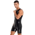 thumbnail image 3 of Men Sexy Leather Bodysuit, Zipper Open Crotch, Glossy PVC Leather, Shiny Latex Leotard Crotchless, 3 of 7