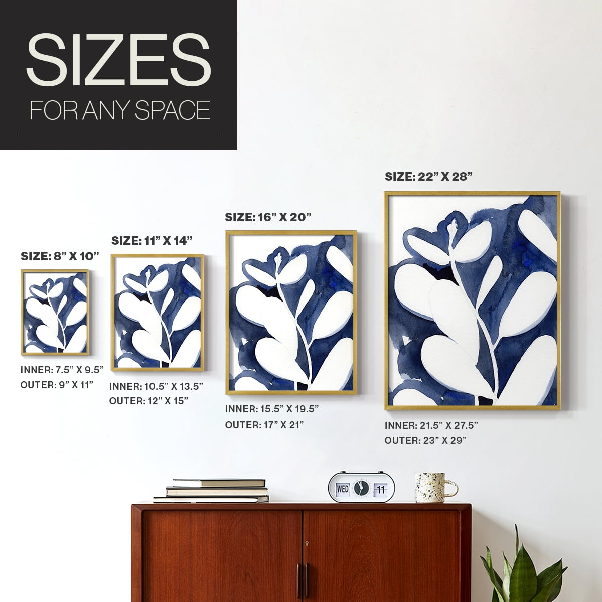 Blue Eucalyptus II Framed Print in Gold Solid Wood Framed Print No Nail Hanging