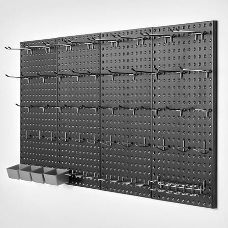 4-Piece Metal Pegboard Panel Set, 24 x 12 Inch Garage Wall Organizer for Tool Storage, Durable Steel Pegboard
