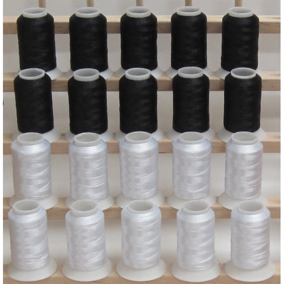 New ThreadNanny 10 White and 10 Black Poly Machine Embroidery Threads for Brother, Babylock, Janome