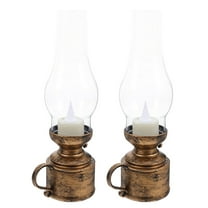 Masteelf Set of 2 Retro Style LED Kerosene Lanterns, Handheld Vintage Candle Lamps for Indoor Decorative Lighting at Home