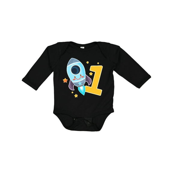 Inktastic Rocket Spaceship Happy First Birthday Boys or Girls Long Sleeve Baby Bodysuit