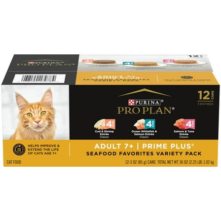 Purina Pro Plan, Grain-Free Seafood Variety Pack, Wet Cat Food for Senior Cats, 3 oz Cans