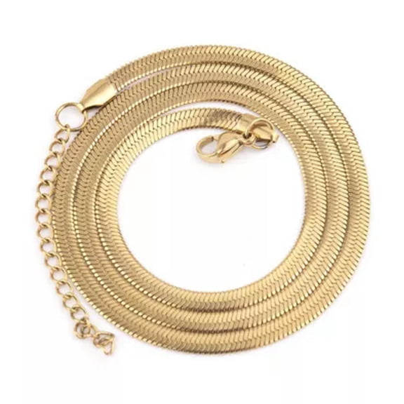 HOOUN 1pc Simple Fashion Flat Plain Snake Gold Silver Choker Necklace Chain Jewelry-Gold 3MM-40 5CM