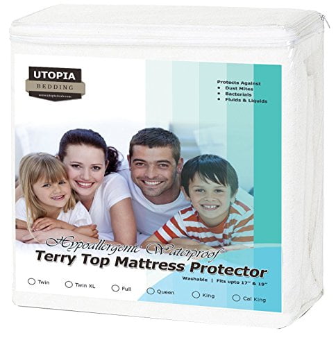 Premium Hypoallergenic Waterproof Mattress Protector - Vinyl Free - Fitted Mattress Cover (Twin-XL) by Utopia Bedding