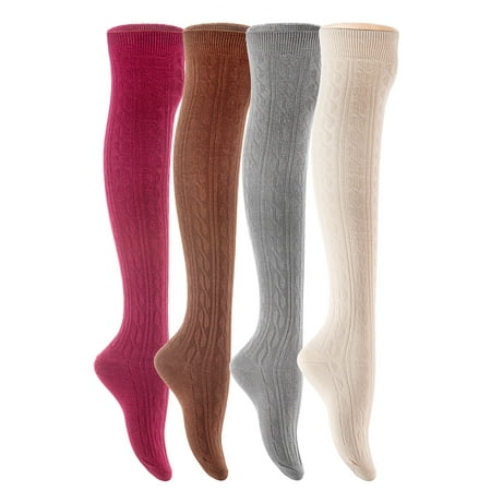 

Lian LifeStyle Women s 4 Pairs Over Knee High Thigh-High Cotton Socks LLS1024 Size 6-9(Coffee Beige Wine Dark Grey)