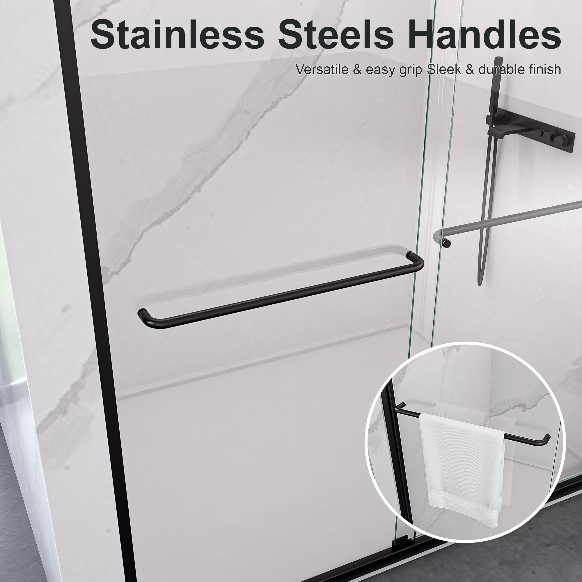 56"-60"W*72" H Semi-Frameless Double Sliding Shower Door, Bypass Shower Door, 1/4" (6mm) Thick SGCC Tempered Glass Door, Matte Black
