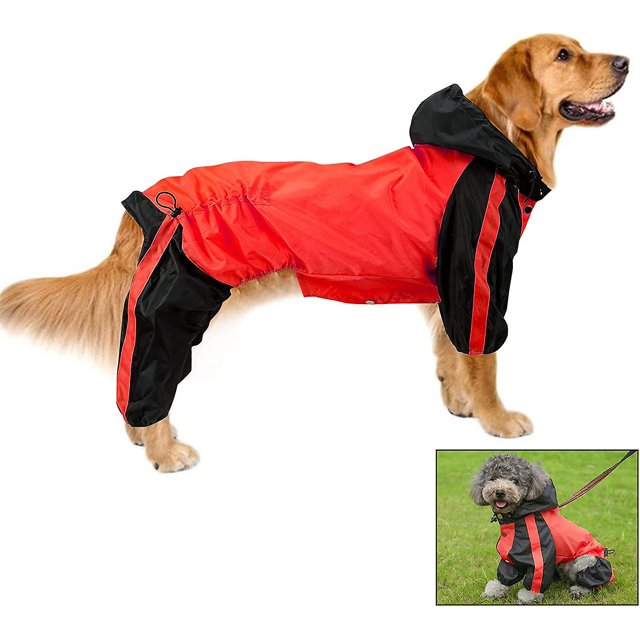 Dog Raincoats Waterproof. Dog Hooded Raincoat. Coat Rain Jacket For Dogs. Dog Raincoat -l-red