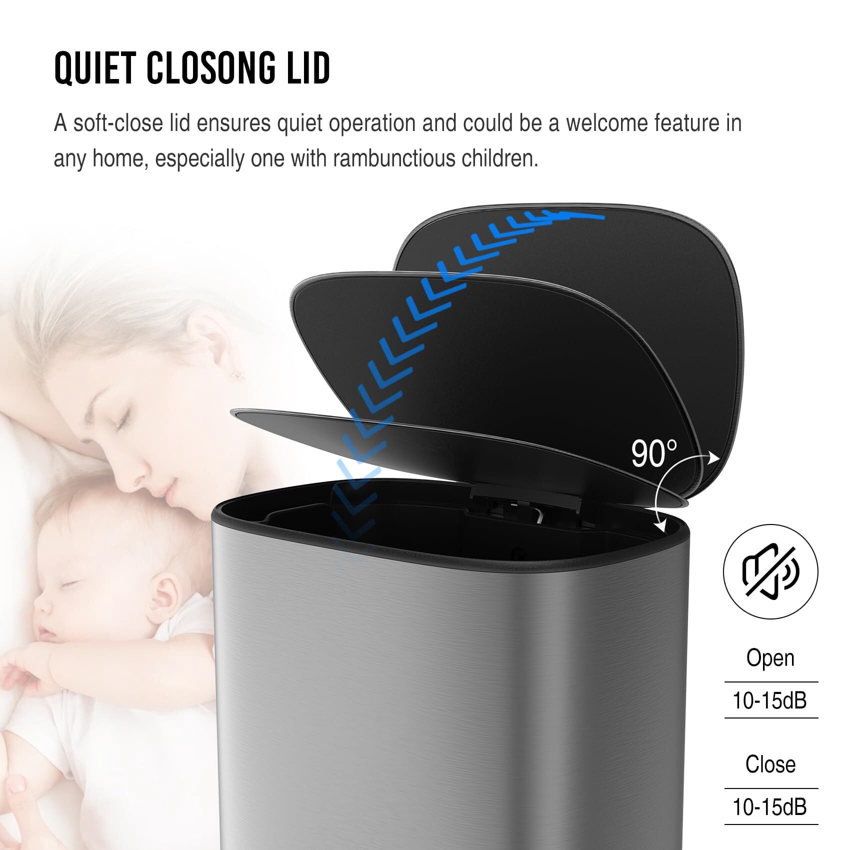 50 Liter/13.2 Gallon Step Trash Can with Inner Liner, Oval Garbage Can with Soft Close Quiet Lid, with 30 Garbage Bags for Kitchen/Home/Office and More - Stainless Steel Thickened Body （Silver Gray）